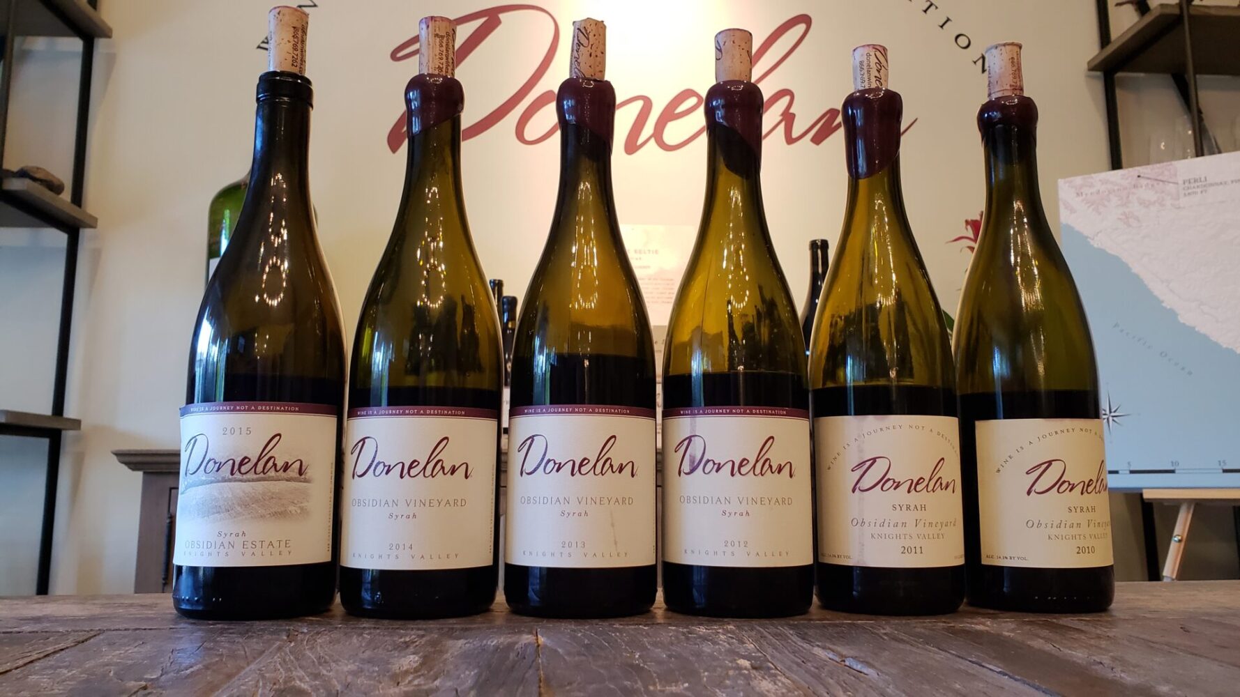 six bottles of Sonoma Syrah from Donelan's Obsidian Estate Vineyard