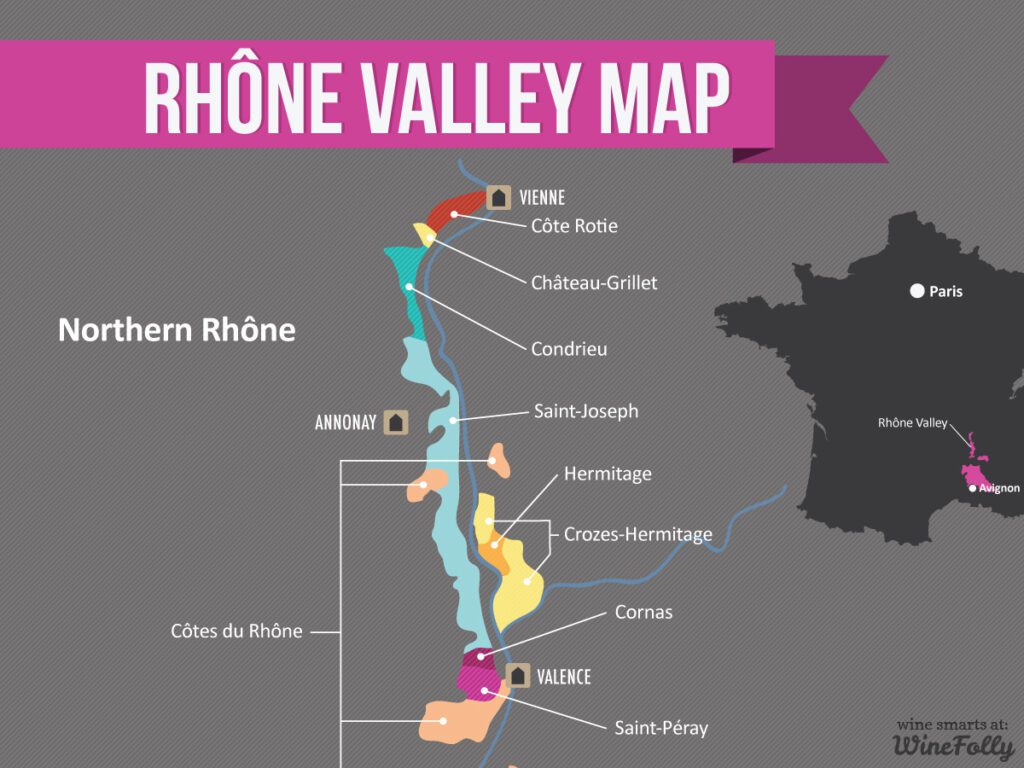 a map of France's Rhône Valley wine region