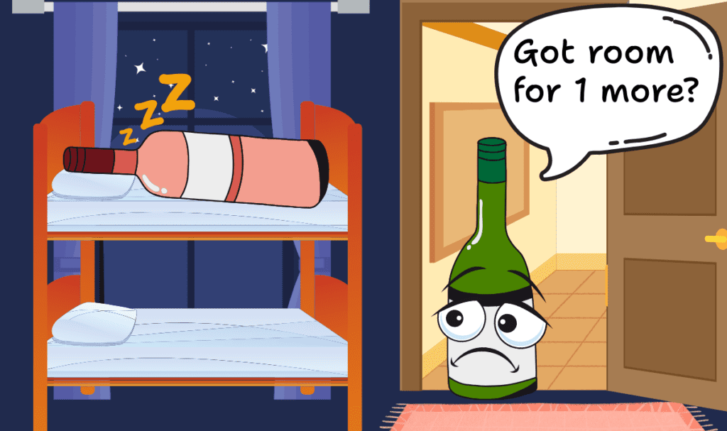 cartoon wine bottles sleeping on bunkbeds